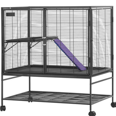 2 cage à roulettes pour petits animaux 39 "avec rampe et plateau - métal, sécuritaire pour la rouille des furets -, chinchillas idéal