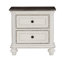 Table de chevet pour chambre à coucher en blanc antique et brun avec tiroirs pratiques, optimisation de l'espace à 2 tiroirs