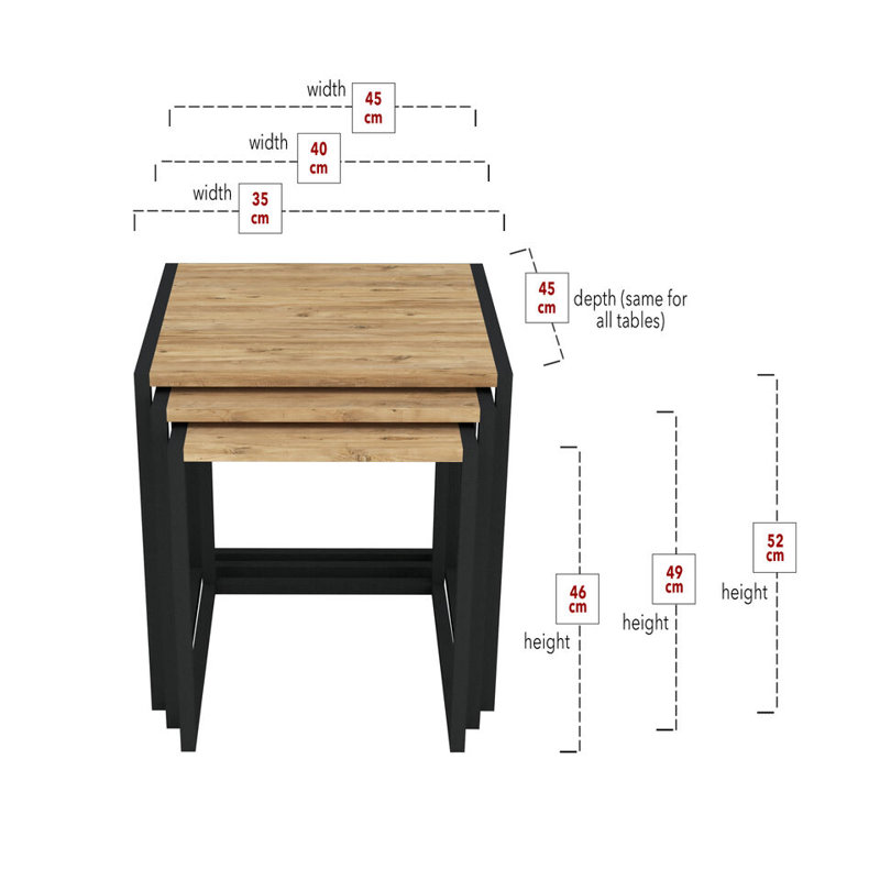 Ezioma Solid Wood Side Table Set, Pine