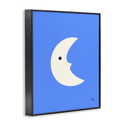 Blue Crescent Moon Face Framed Giclee Art by Jessica Beck