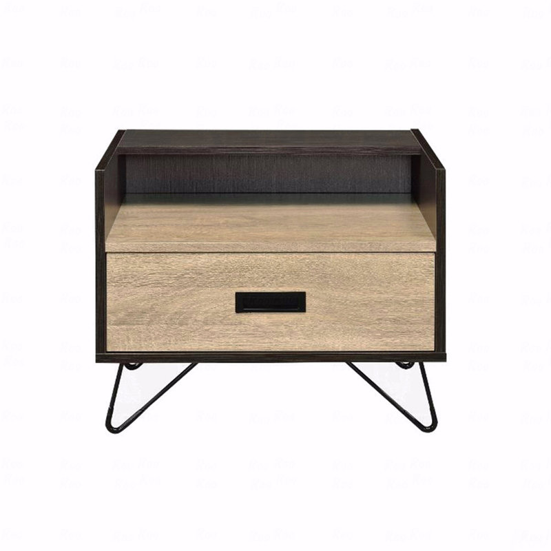 Table de chevet à un tiroir avec compartiment ouvert, chêne et noir