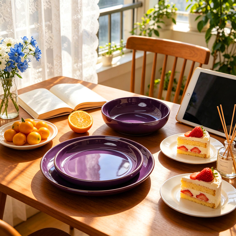 Ensemble de bols et assiettes en grès 12 pièces HomeVSS Euro-Nordic, Mauve