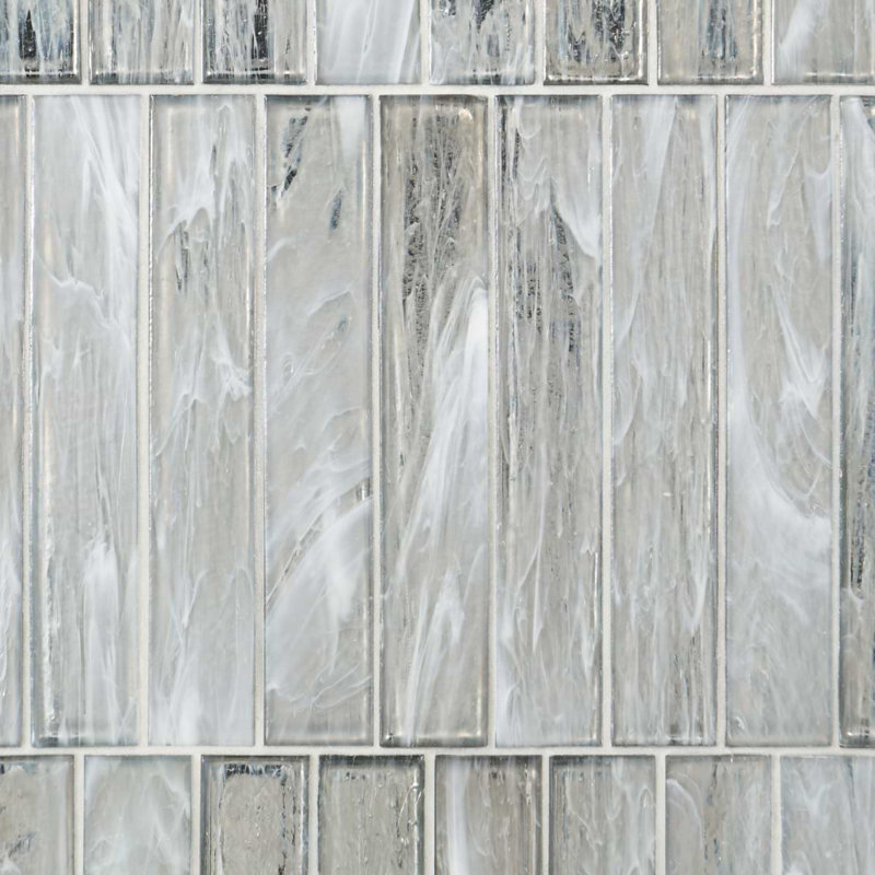 Komorebi Brick Metallic 2X12 Subway Look Polished Glass Tile, Mineral Ice Gray