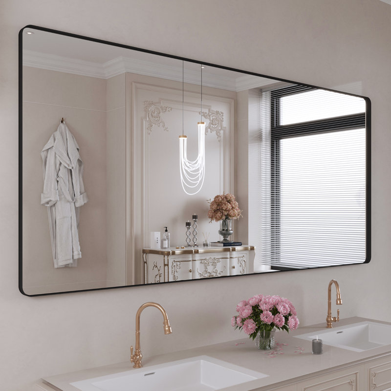 Miroir de salle de bain mural et d'angle Lesamuel, 28 po x 59 po, Noir