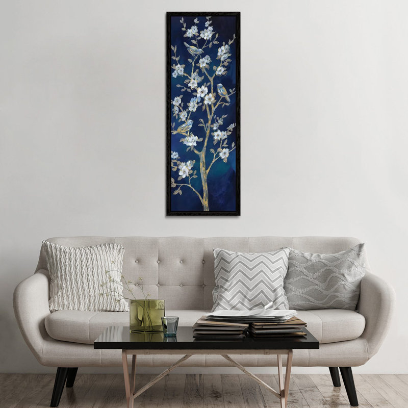 Indigo Spring II by Nan - Panoramic Painting on Canvas, Black Framed Canvas, 152.4 cm H x 50.8 cm W