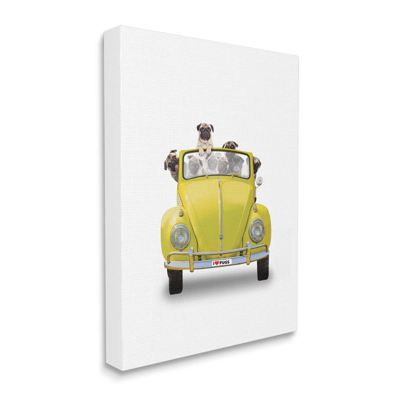 Art mural jaune sur toile, "Love Car" jaune par John Hovenstine, H 48 po x l 36 po x P 1,5 po