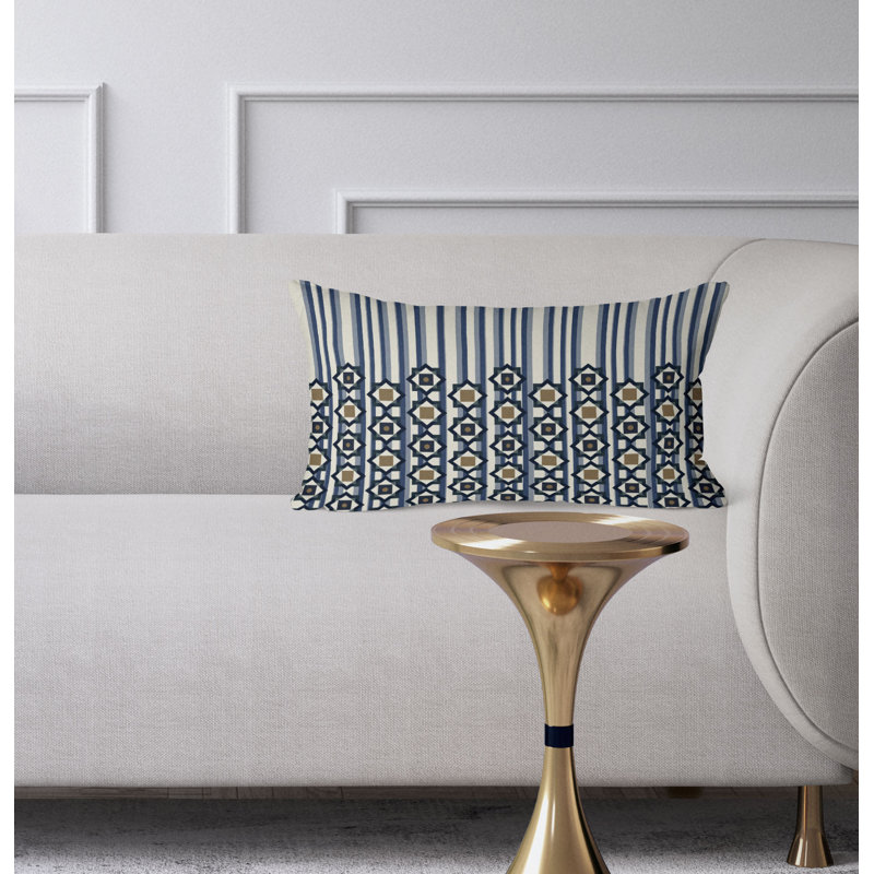 Blooming Bouquet Stripes  Rectangular Throw Pillow, Blue/Beige