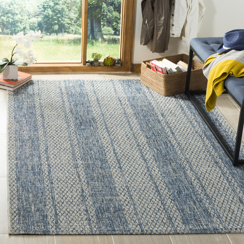 Atwells Light Grey/Blue Indoor/Outdoor Rug, Rectangle 61 x 109 cm