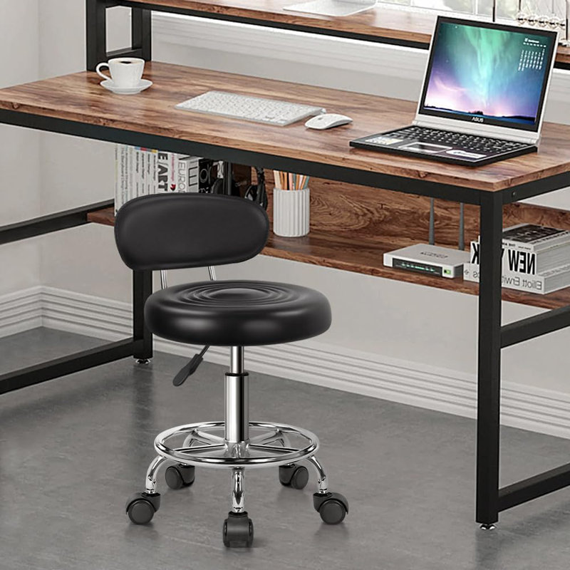 Tabouret à roulettes moderne en cuir synthétique avec dossier bas réglable