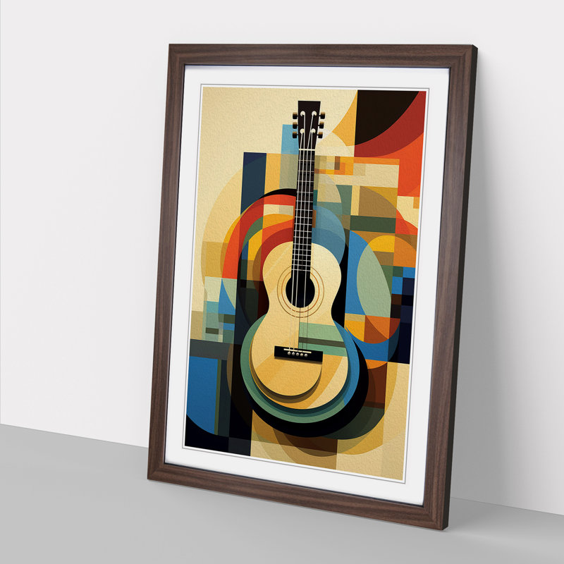 Acoustic Guitar Geometric Framed Print, 46cm H x 34cm W x 2cm D, Walnut