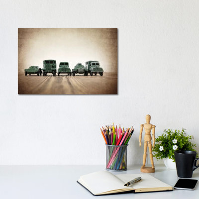 Army Truck Lineup - Wrapped Canvas Print