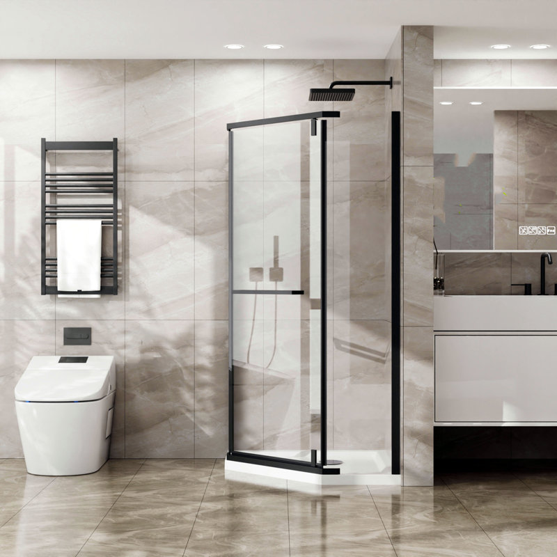 Porte de douche sans cadre de 36 po de profondeur x 36 po de largeur x 72 po de hauteur, 72 po de profondeur, finition noir mat