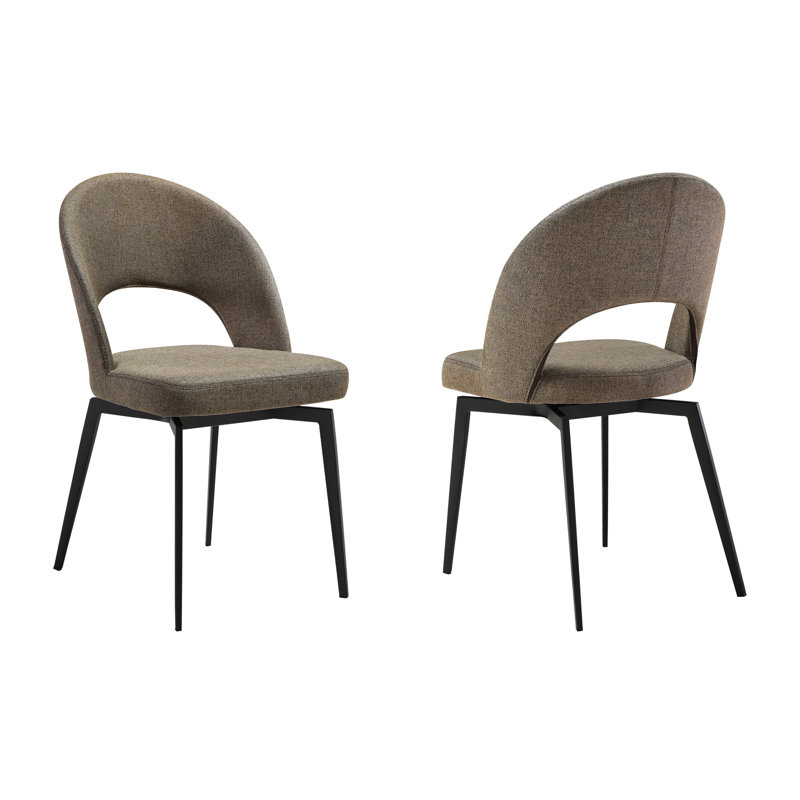 Cardale Swivel Modern Dining Chairs in Fabric Upholstery with Black Metal Legs, Brown