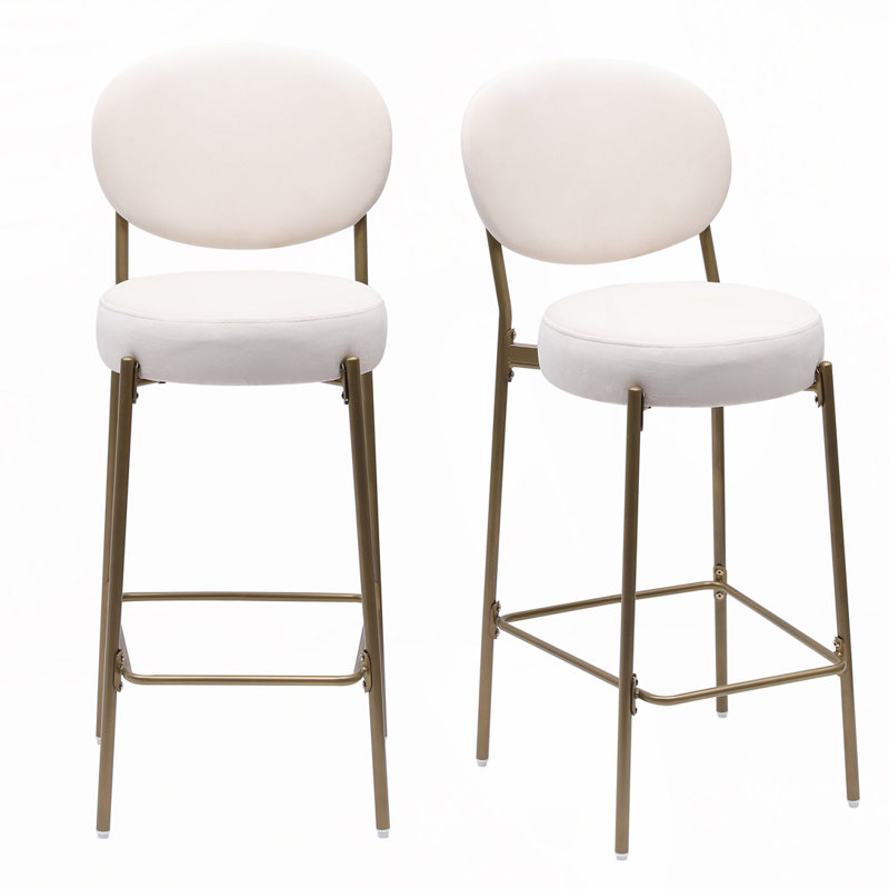 29'' H Seat Height Upholstered Bar Stools, Creamy White