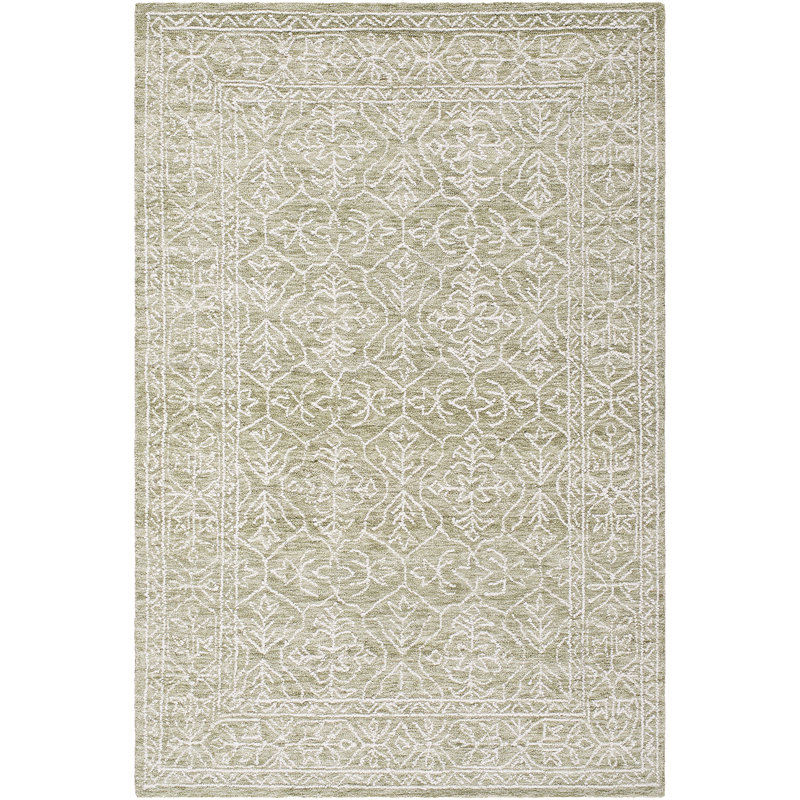 Moroccan Wool Hand Tufted Area Rug, Sage/Ivory/Olive, Rectangle 183 x 274 cm