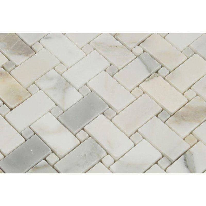 Marble Basketweave Mosaic Wall & Floor Tile, Polished Calacatta Gold