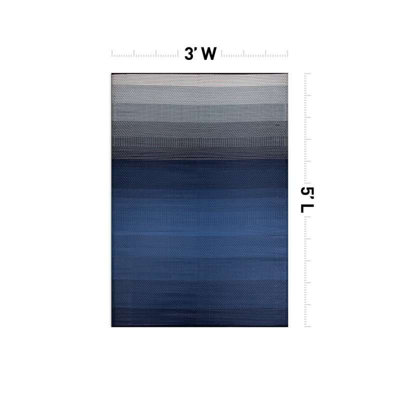 Tapis intérieur / extérieur bleu marine / gris Ramveer, Rectangulaire 3 pi x 5 pi