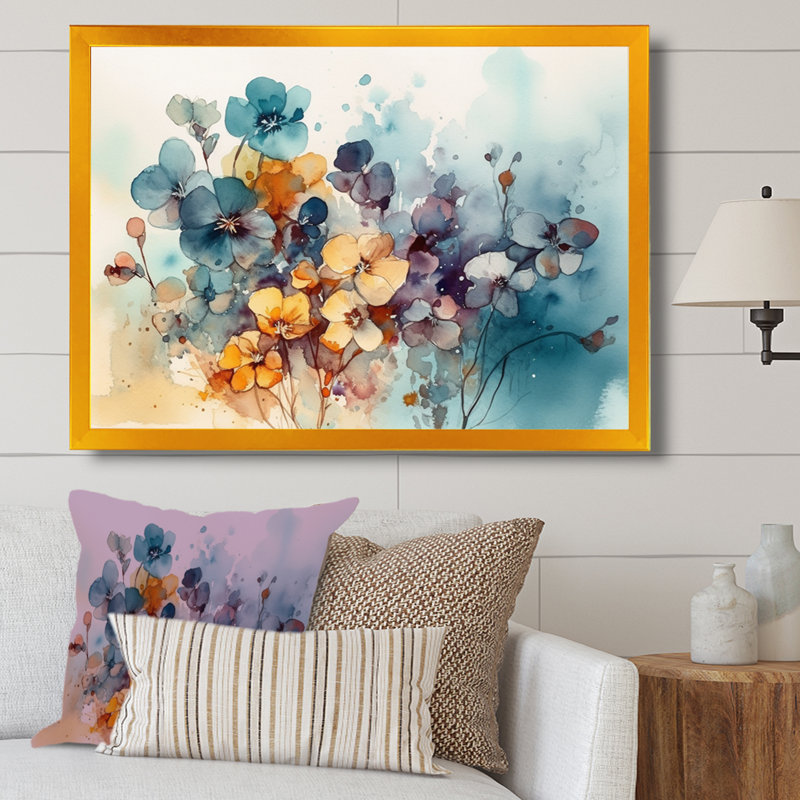 Symphonie florale jaune - imprimé, H 16 po x l 32 po x P 1 po, Encadrement doré