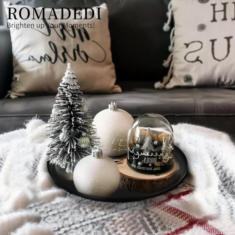 11" Black Round Metal Decorative Candle Tray – Serving & Organizer for Coffee Table, Kitchen Counter | Modern Farmhouse Decor