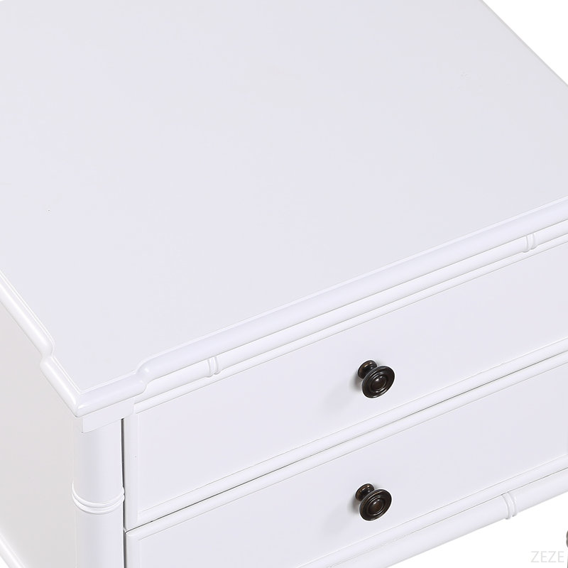 Table de chevet 2 tiroirs - Blanc, Blanc