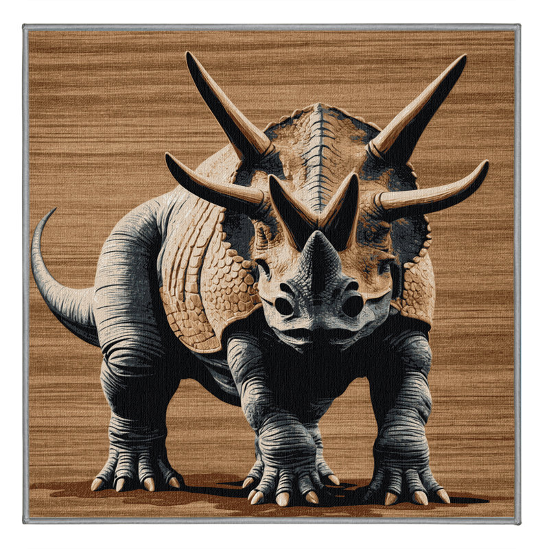 Tapis brun dinosaures lavable à la machine, Carré 3 pi