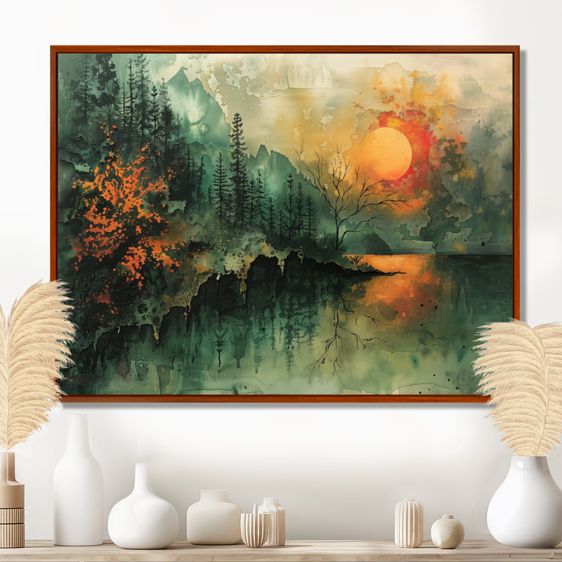 Charron - Art abstrait paysage mural, H 12 po x l 20 po, Black Picture Framed
