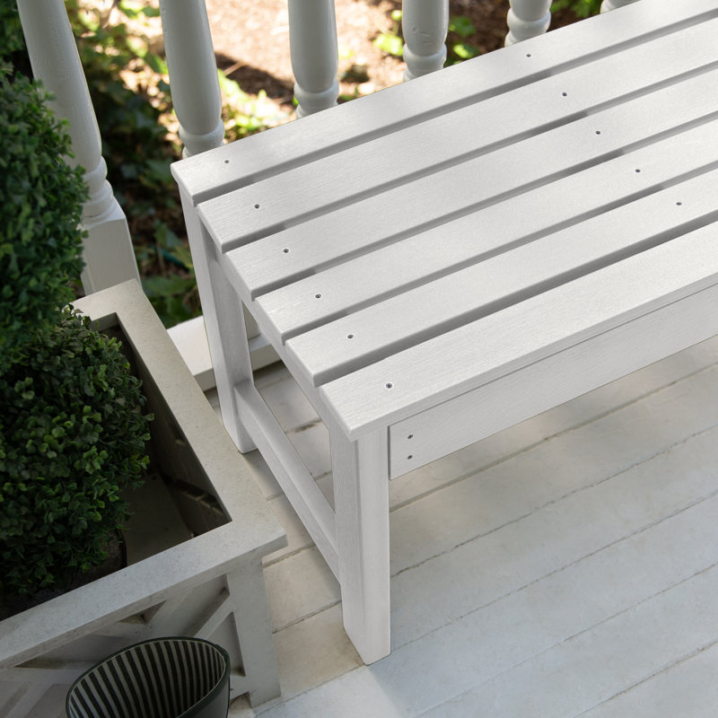 Banc d'extérieur en plastique recyclé Arbnora, H 17,2 po x l 46,1 po x P 15,8 po, Blanc