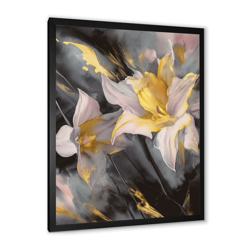 " White Daffodil Dreams ", Black Picture Framed, 20" H x 12" W x 1" D