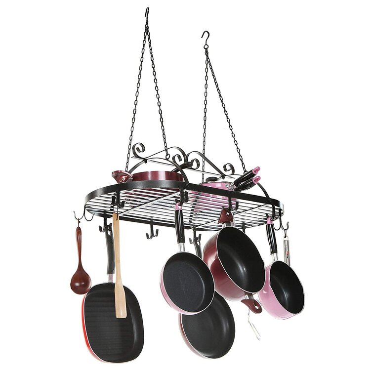 Red Barrel Studio Ceiling Mounted Wooden Pot Rack