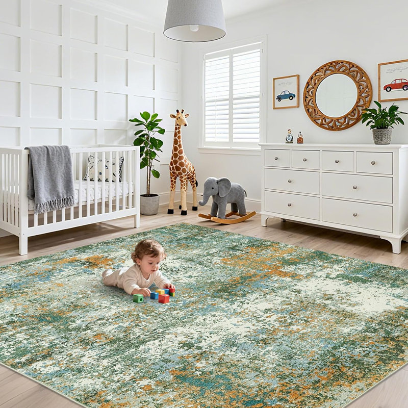 Modern Abstract 2x6 Runner Rug – Washable, Non-Slip for Hallways, Kitchen, Bathroom, Laundry Room (Blue Yellow)
