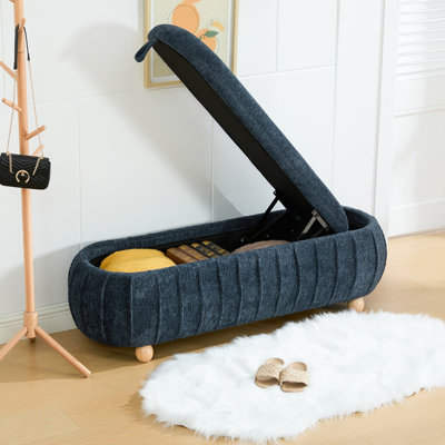 Banc de lit d'appoint rembourré avec couvercle rabattable et rangement intégré, largeur 140 cm (55,12 po)
