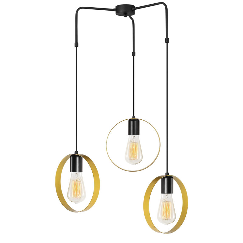 Élégant lustre doré et noir de 27,6 po de diamètre x 39,4 po de hauteur réglable | Corps en métal, 3 x douilles E27 (40 W maximum) | Éclairage glamour pour les salons modernes, les salles à manger et les entrées