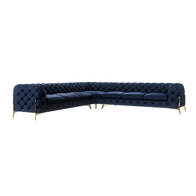 Chesterfield Corner Sofa L-Shape  with Gold Metal Legs