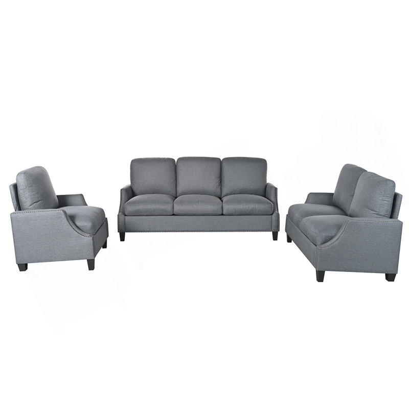 Ensemble de canapé de salon moderne 3 pièces avec canapé modulaire, causeuse et fauteuil pour espaces compacts.