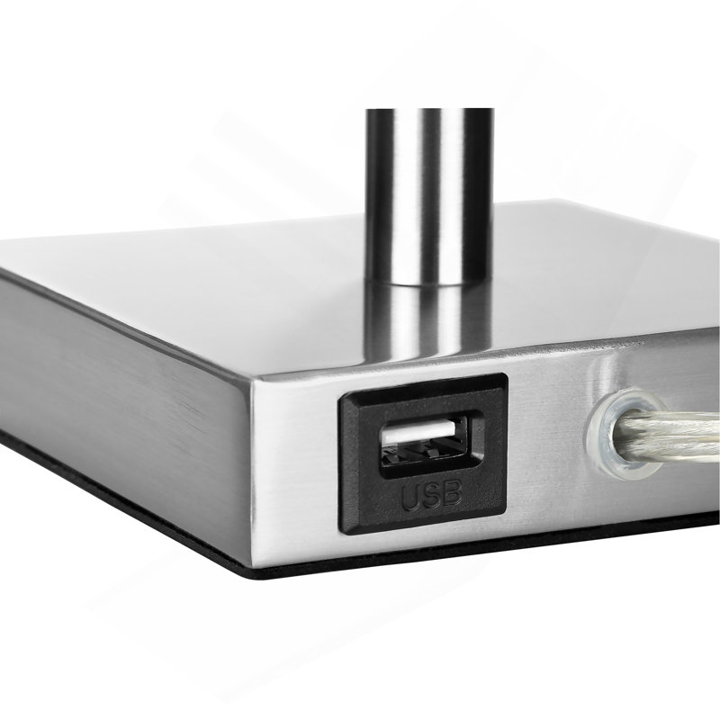 Lighting, ensemble de 2, H 17 po, lampe de table, port USB inclus, nickel métallique, contemporain, Argent argent