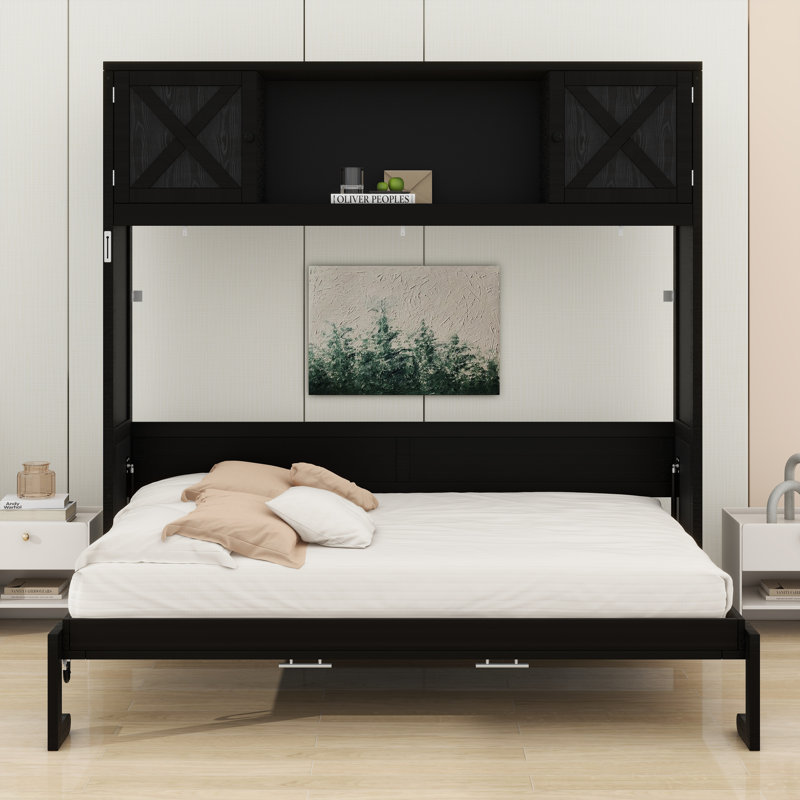 Lit escamotable avec armoires de rangement, Noir