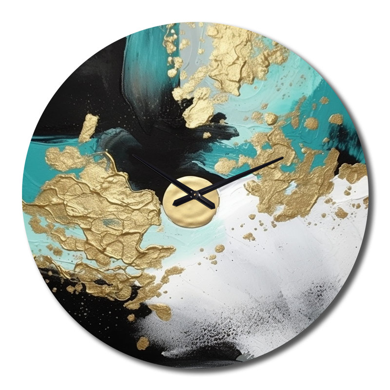Horloge murale en métal «Full Moon Happiness» or et turquoise, Très grand