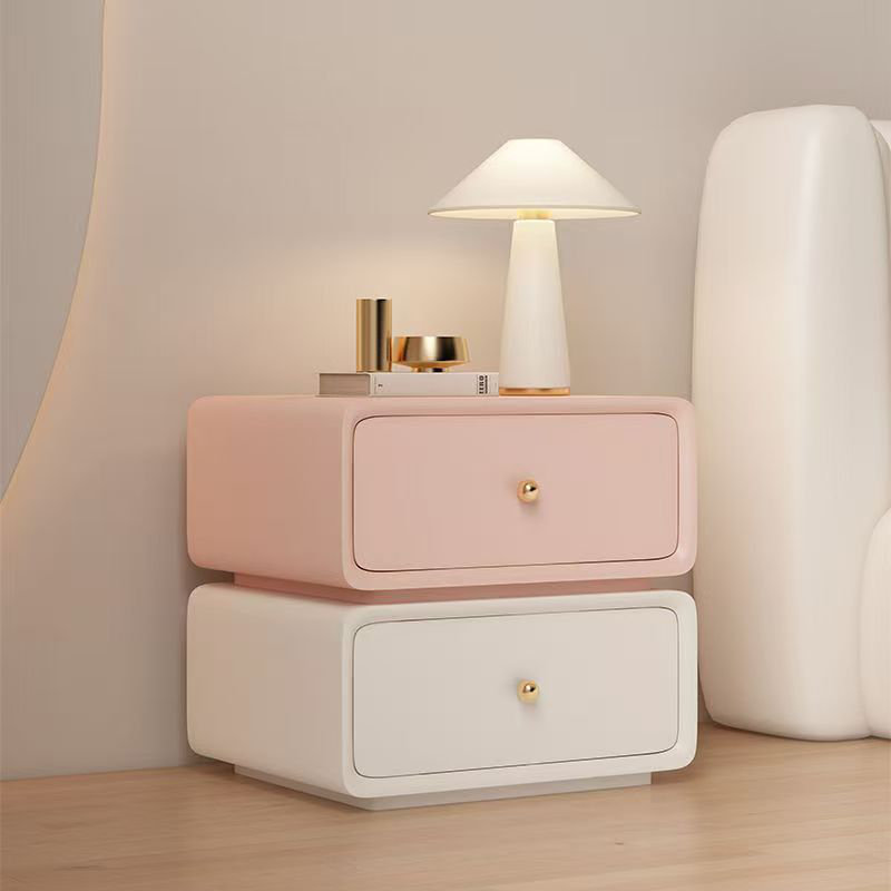 Nightstand, Rotatable Sugar Cube Shape Nightstand, Solid Wood Frame Nightstand With 2 Drawers Modern Light Luxury Style