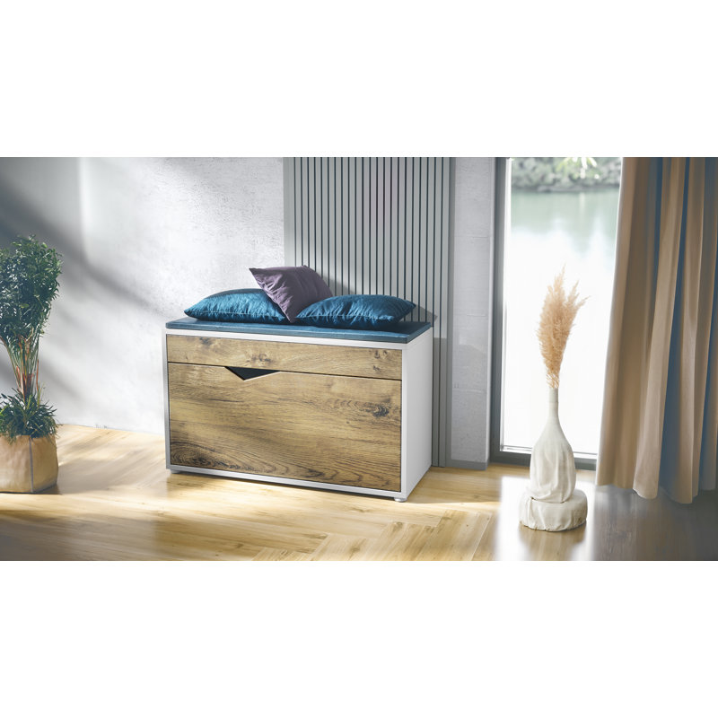 Seph Upholstered Bench, White matt/Oak Ribbeck