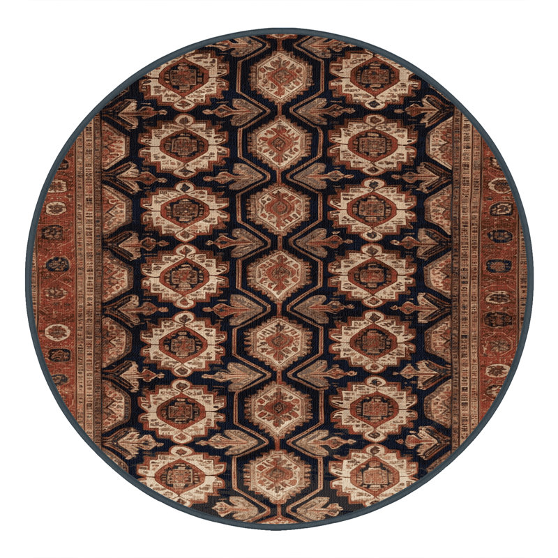 Machine Washable Persian Brown Area Rug, Round 7'