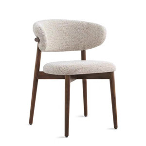 Niell Mid-Century Ash Dining Chairs, Brown Solid Wood Legs, Beige for Diningroom