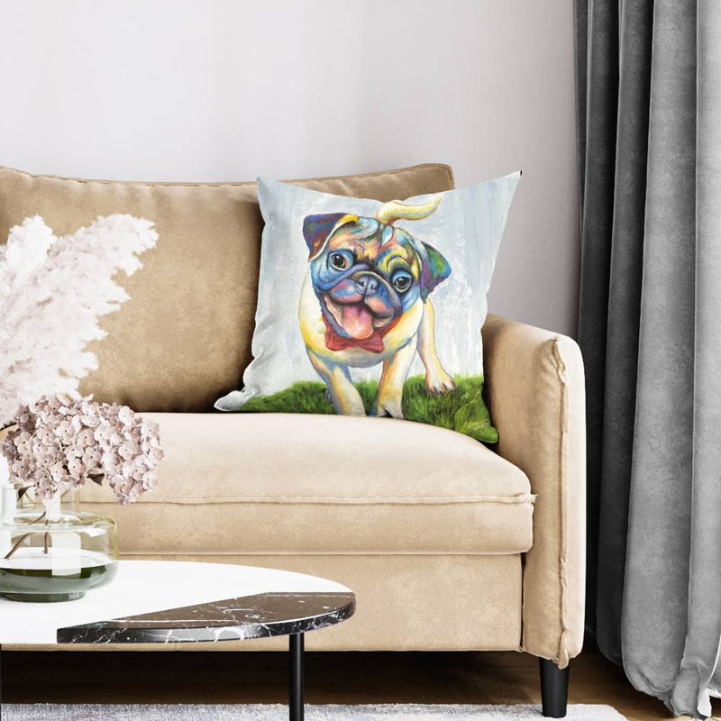 Colorful smiling pug - 20"x20" Throw pillow - Poly twill - Print on demand, Polyester