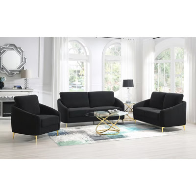 Lisa 3 Piece Boucle Black Living Room Set