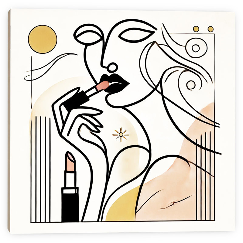 «Chic Stare», art mural sur toile tendue - Moment de rouge à lèvres moderne dans une illustration abstraite féminine