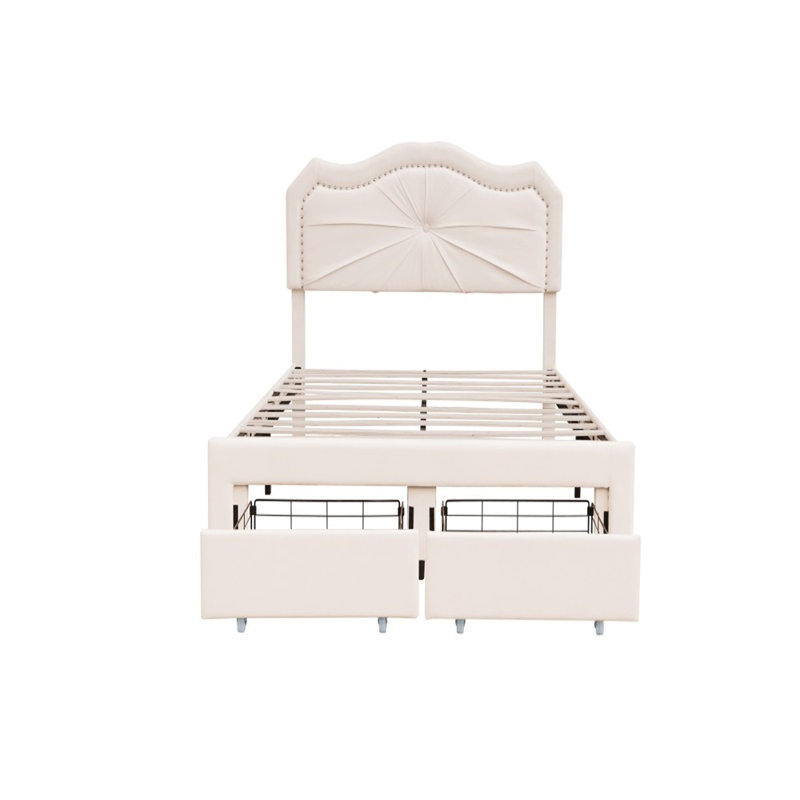 Lit plateforme avec rangement Finley, beige, Simple