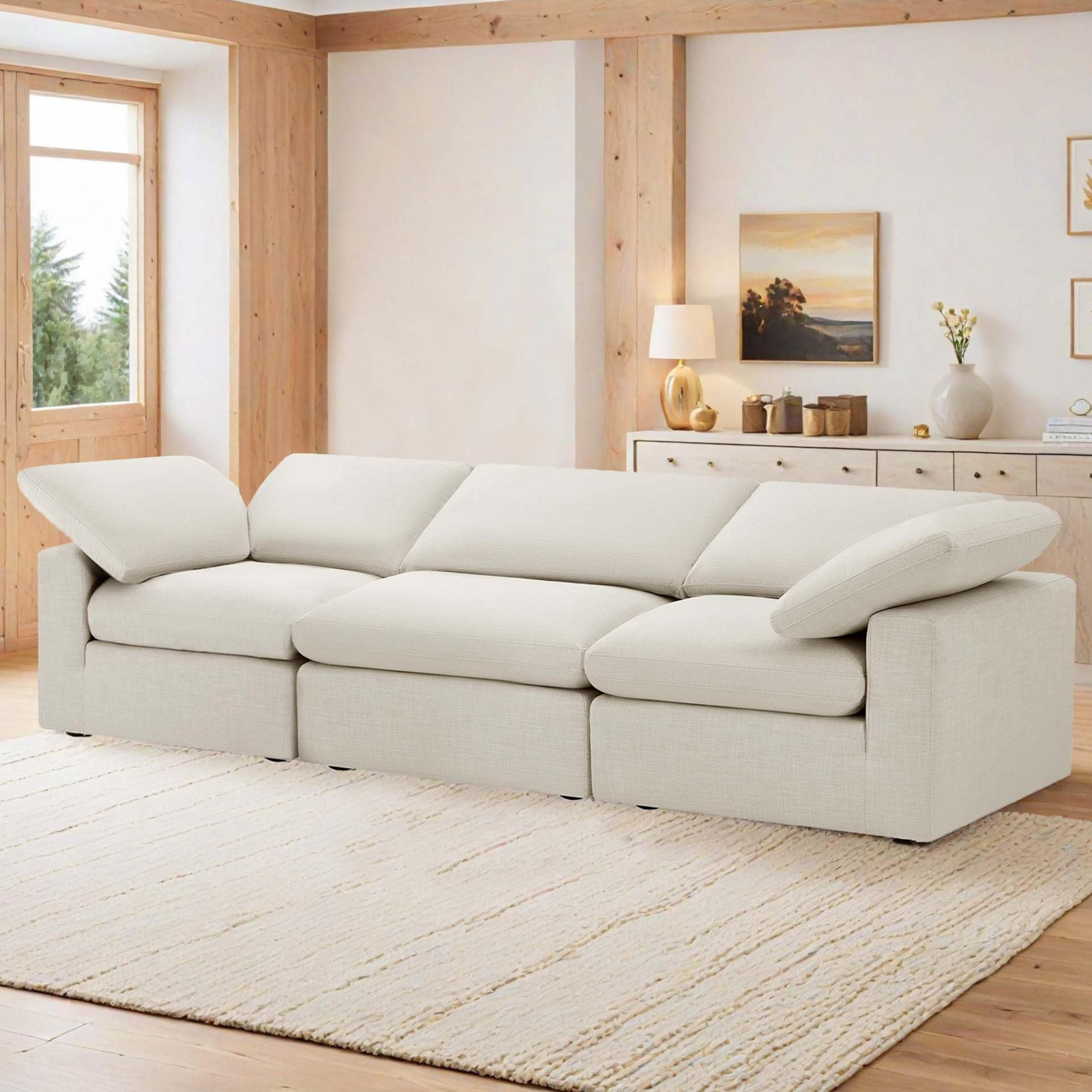 Asher 118" Linen Modular Sectional, Ivory