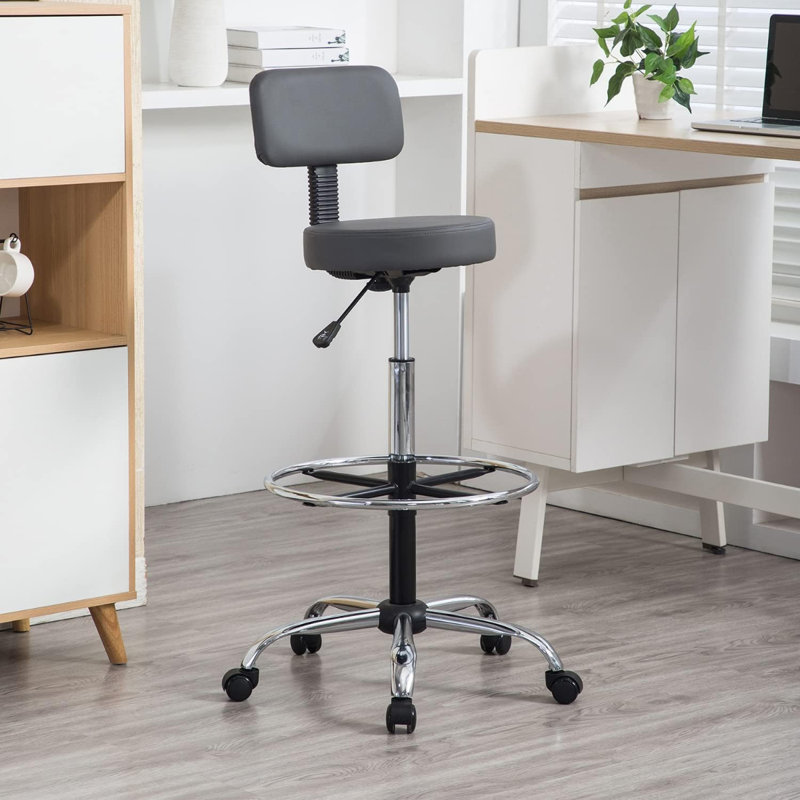 Tabouret de dessinateur avec repose-pieds Miyana Comfy, gris