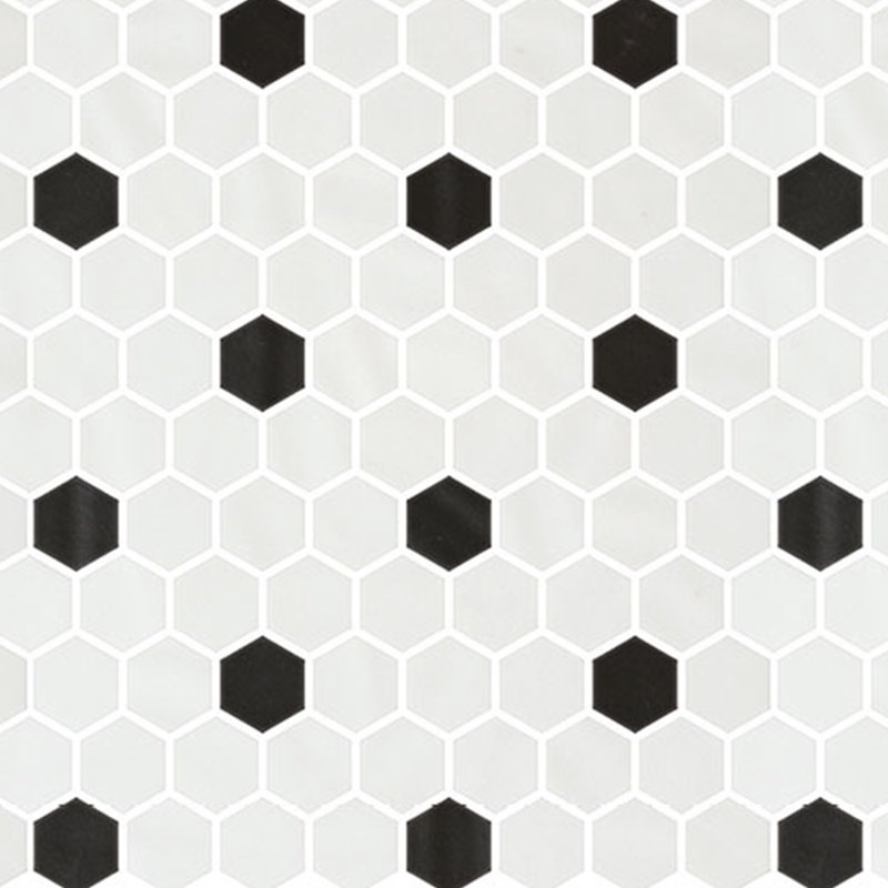 Hexagone en verre recyclé Spectrum Classic, Blanc avec pois noirs