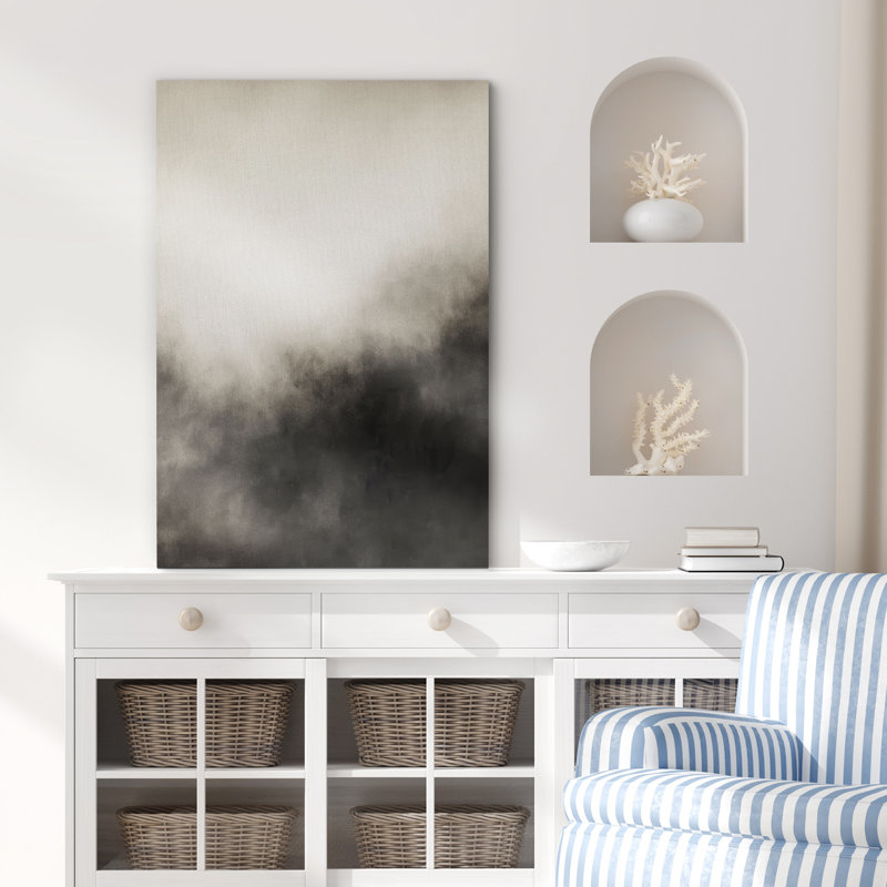 «Black and White Abstract Gradient Landscape Art», reproduction d'art sur toile encadrée, H 36 po x l 24 po x P 1,5 po