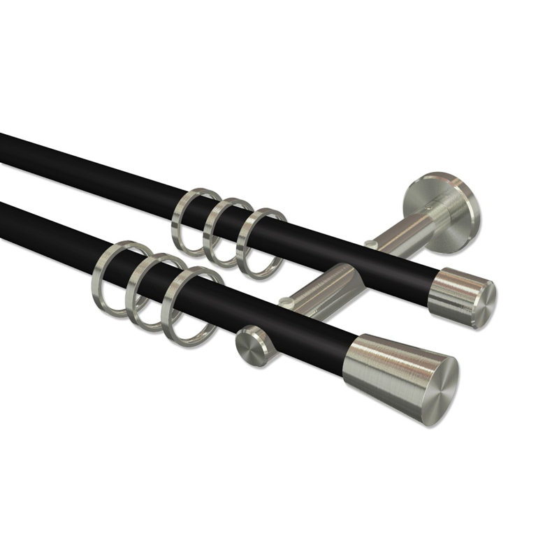 Asberry Curtain Pole Set, 5cm H x 320cm W x 15cm D, Silver/Black